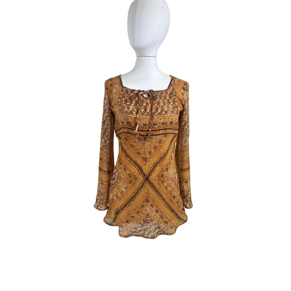 Y2K Bell‎ Sleeve Sheer Square Neck Top Size 12